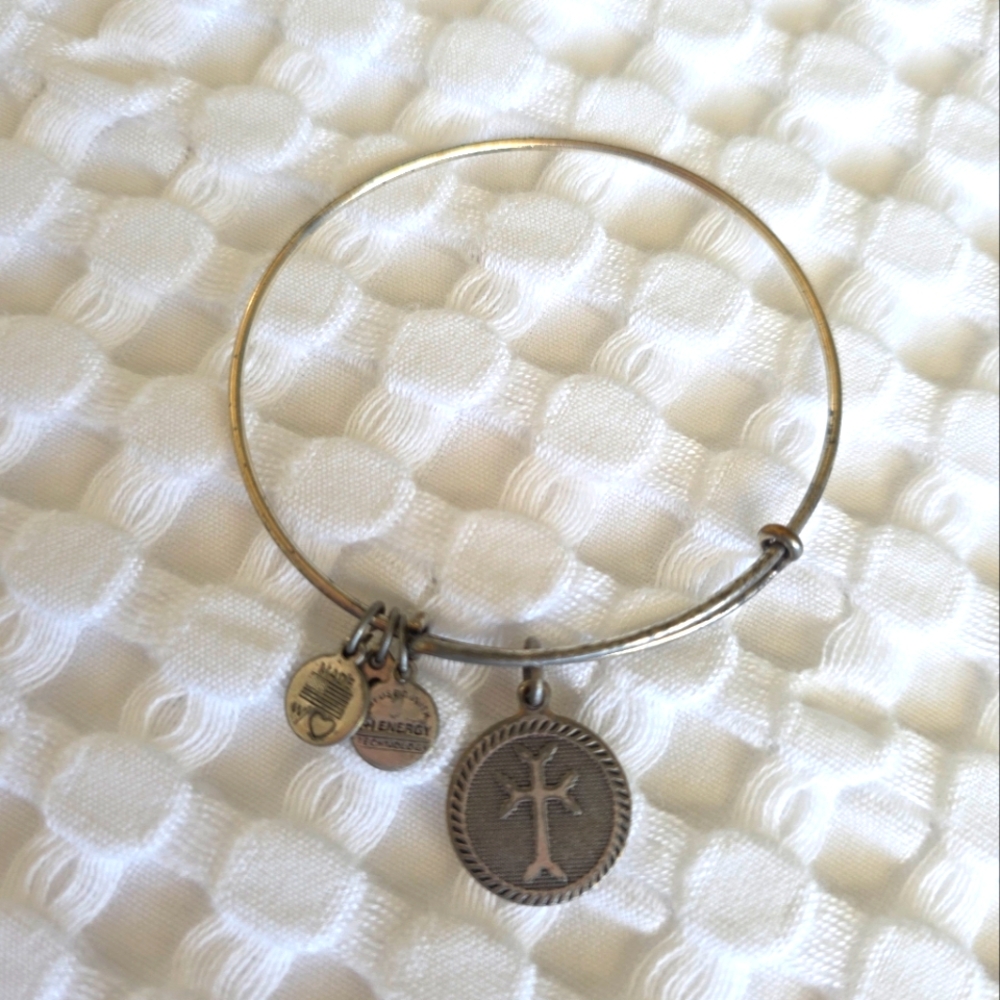 Alex and Ani Silver Bangle Bracelet with Cross Charms